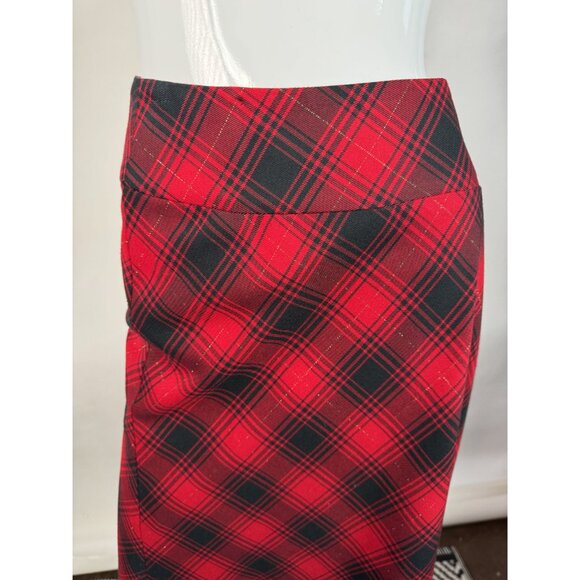 Vintage Covington Red & Black Plaid Midi Skirt Size 10 Polyester Blend Made In I - Picture 13 of 16